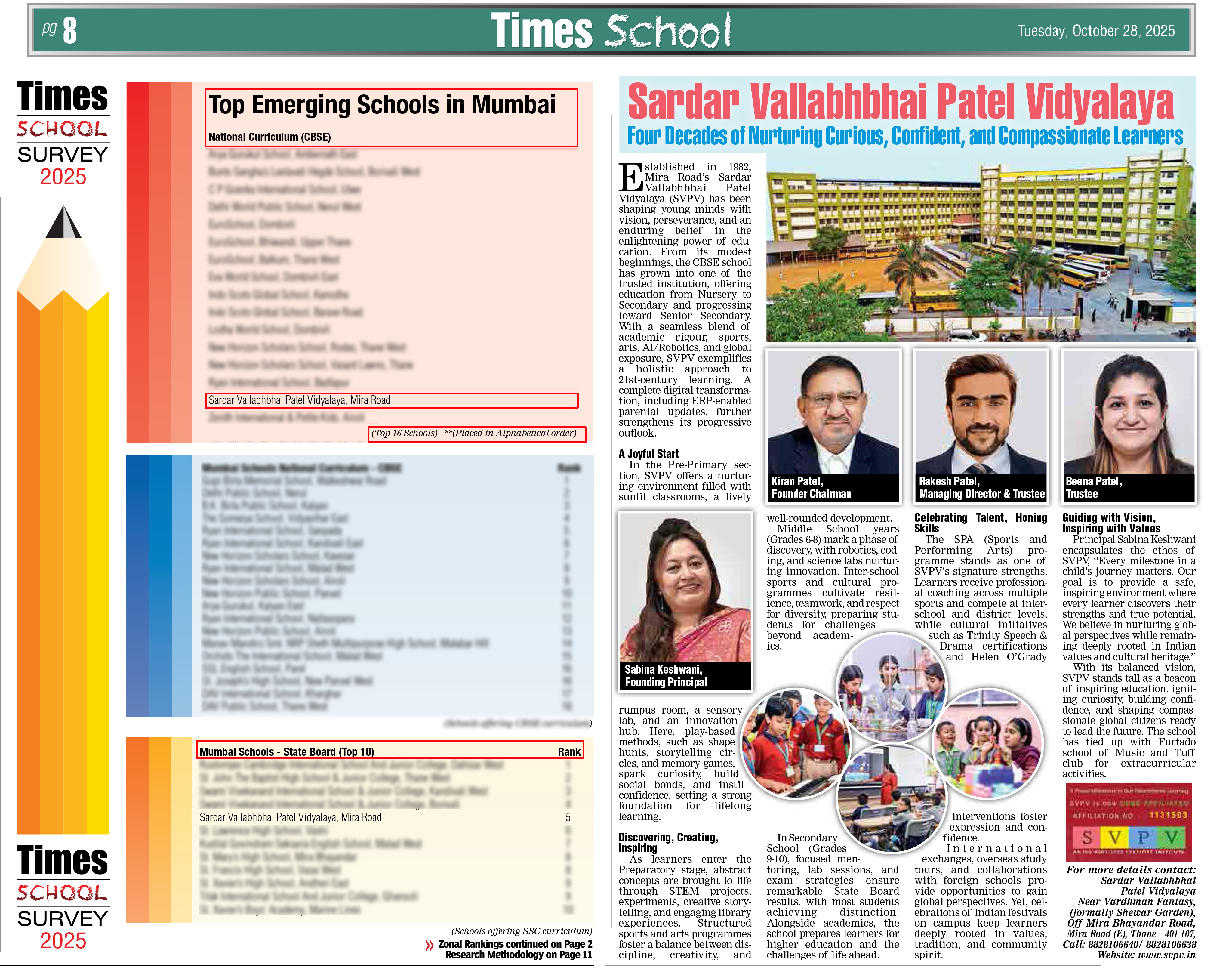 Times School Survey 2025 - Top Emerging CBSE Schools in Mumbai